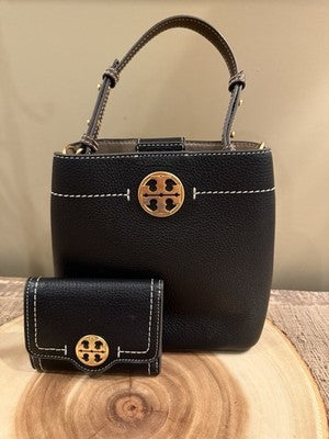 Tory Burch Felix Bucket Bag Leather Black Crossbody Purse & Wallet Set New 698$ eBay Item 177412907196