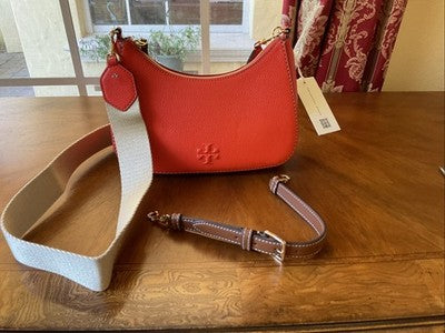 Tory Burch Thea Textured Convertible Crossbody, Poppy Red, MSRP $428 eBay Item 267442076142