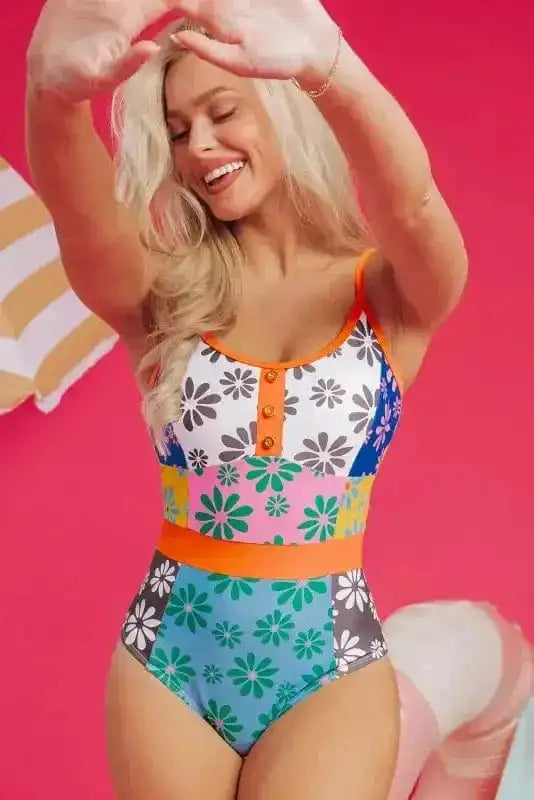 Orange Floral Teddy Swimsuit