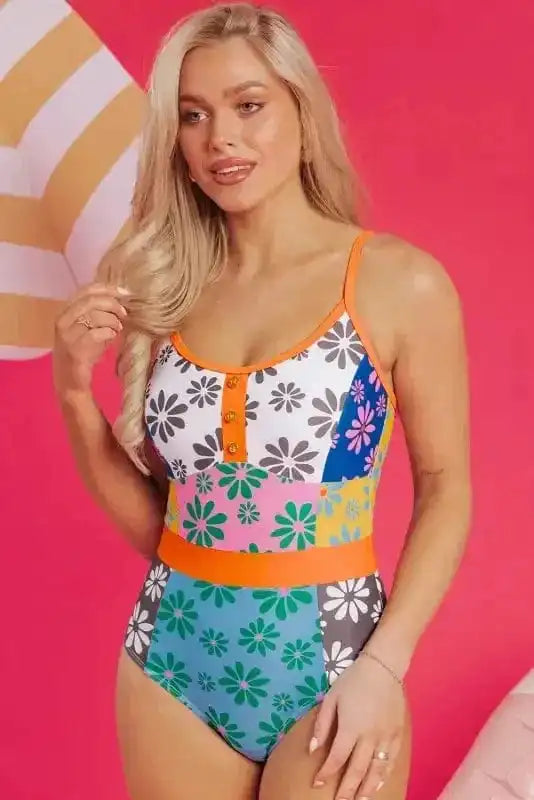 Orange Floral Teddy Swimsuit