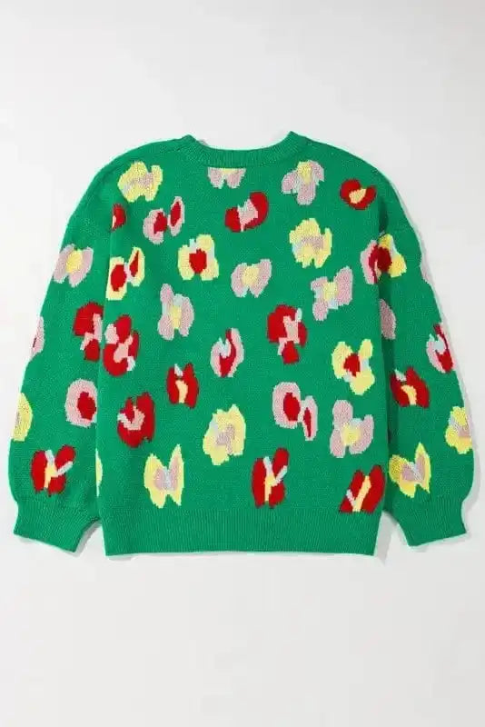 BlossomCurve Green Floral Plus Sweater