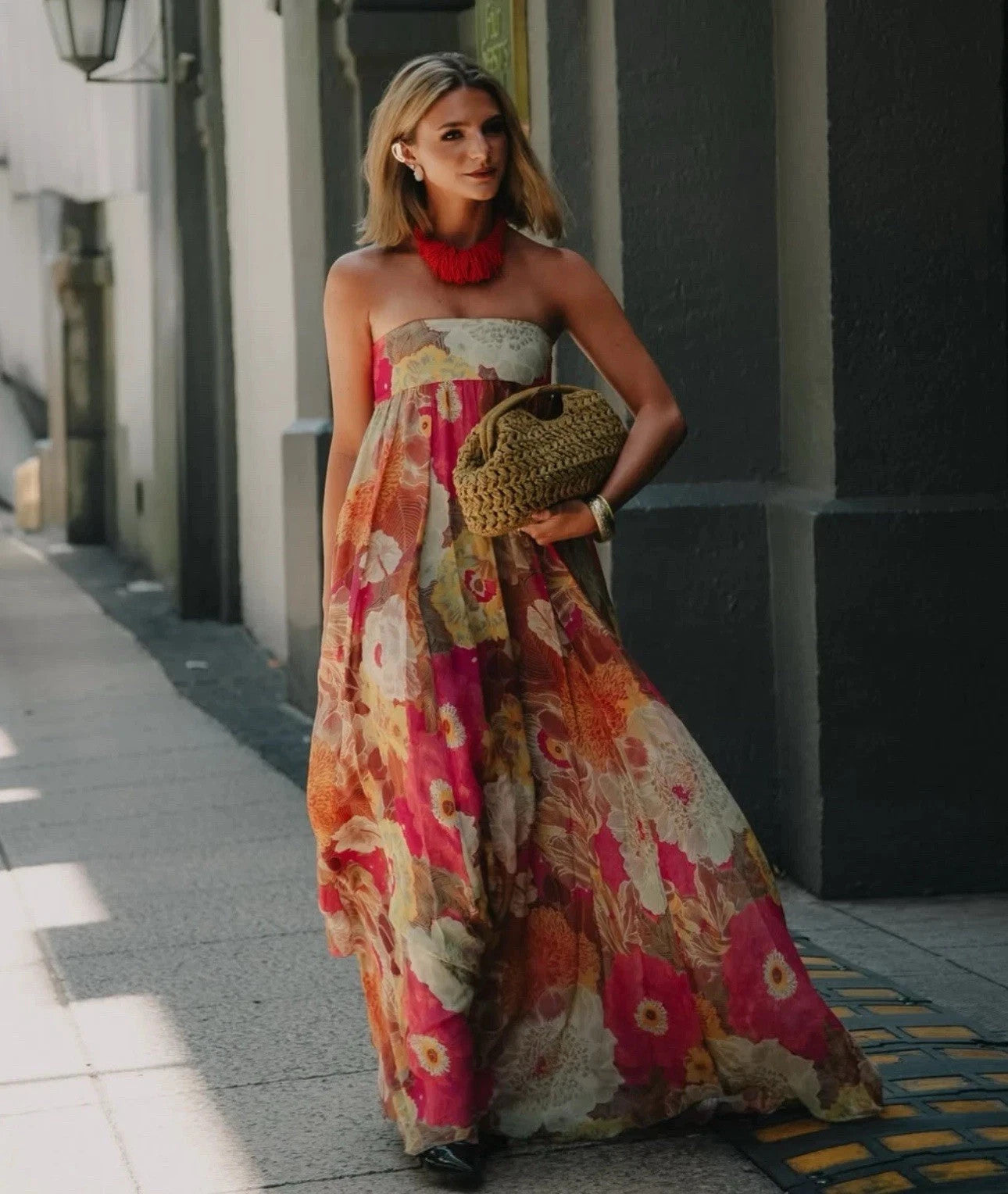 ZARA WOMAN SS25 ZW COLLECTION FLORAL PRINT MAXI DRESS Pink | 3095/120_XS-L