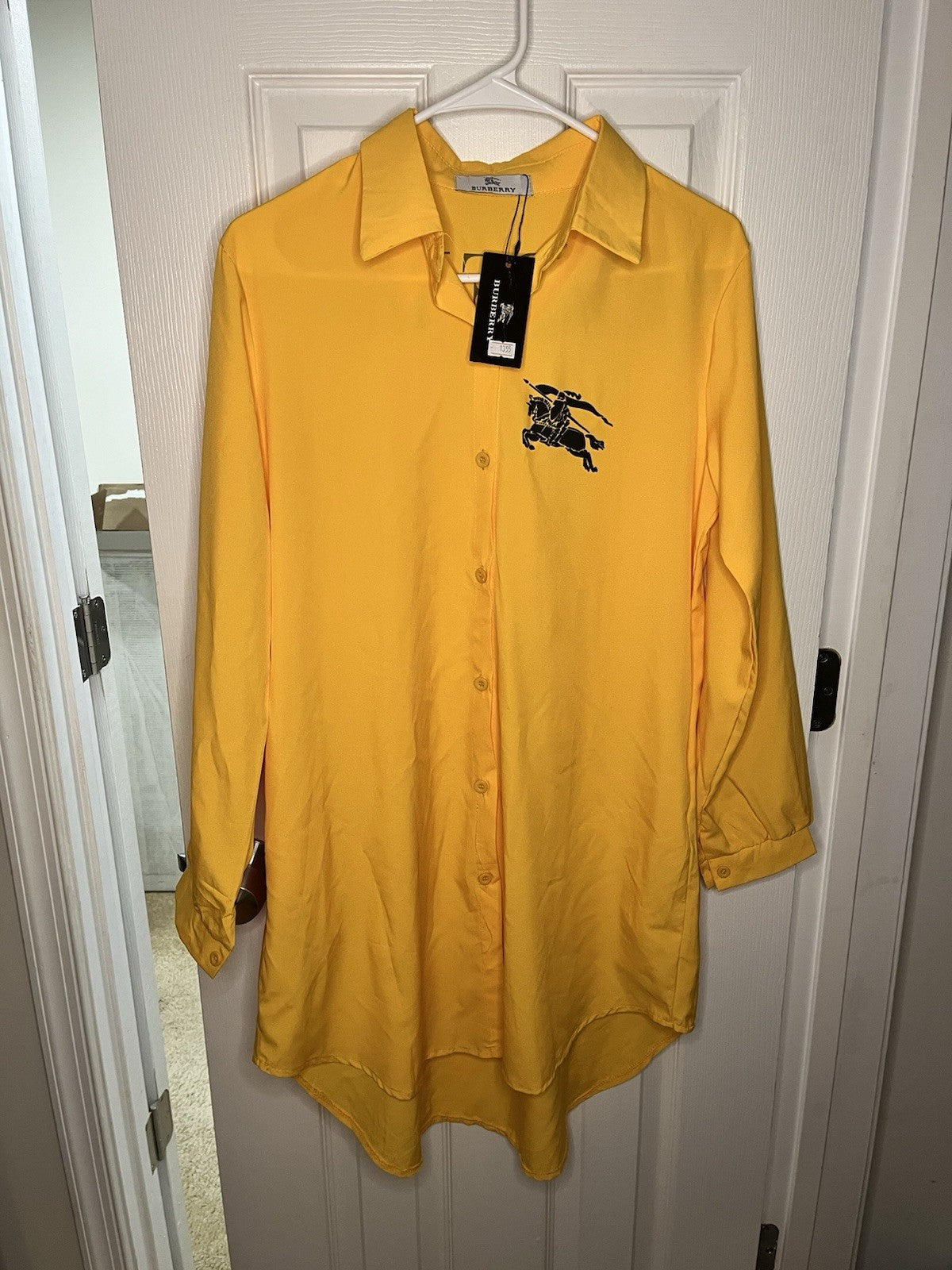 Burberry London Yellow Long Sleeve Shirt Womens XL Bright - Dress - Long -