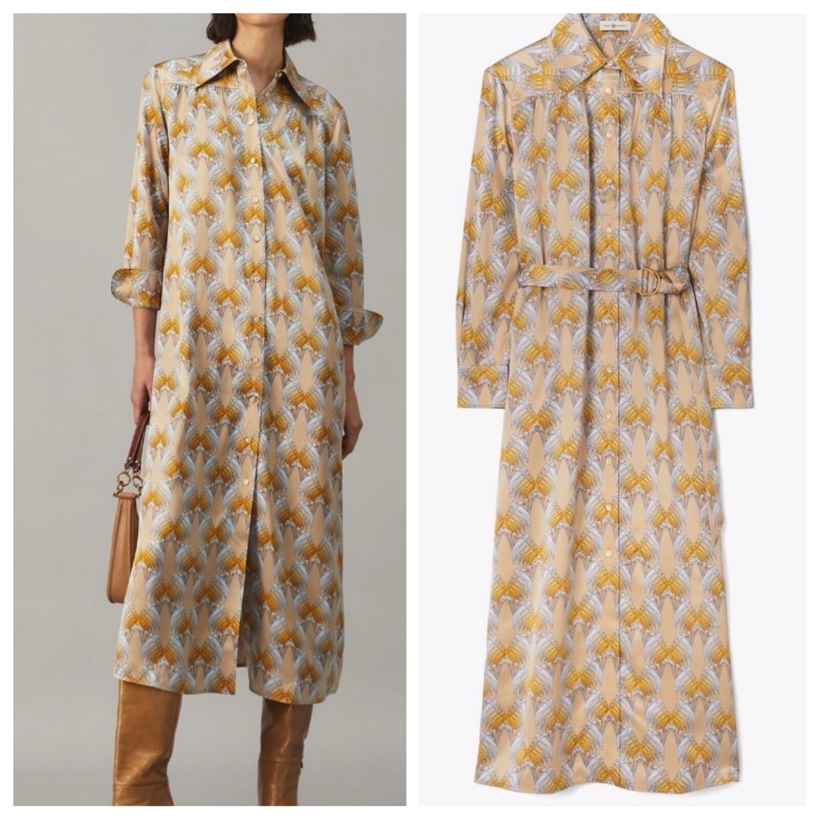 NWOT Tory Burch Silk Satin Bird Printed Shirtdress / US4 / Free shipping eBay Item 276624752009