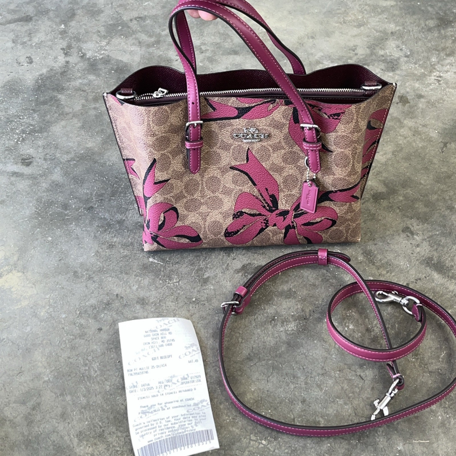 NEW Coach CZ767 Bow PT Mollie 25 Tote Satchel Handbag Tan Pink Multi Authentic