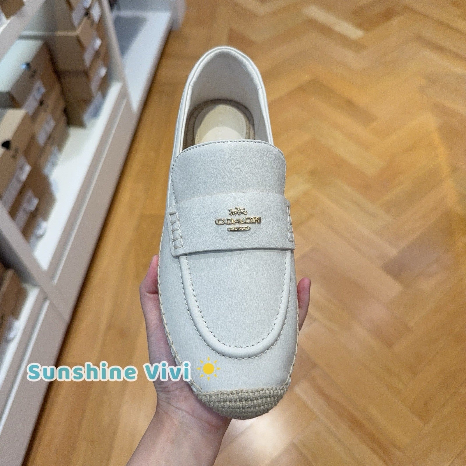 NEW Coach Leather Loafer Espadrille Shoes Women's CAP49 Chalk