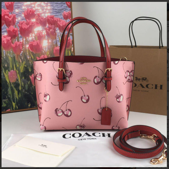 COACH CR293 Tote 25 2way Shoulder Bag Canvas Leather Cherry Pink Outlet New