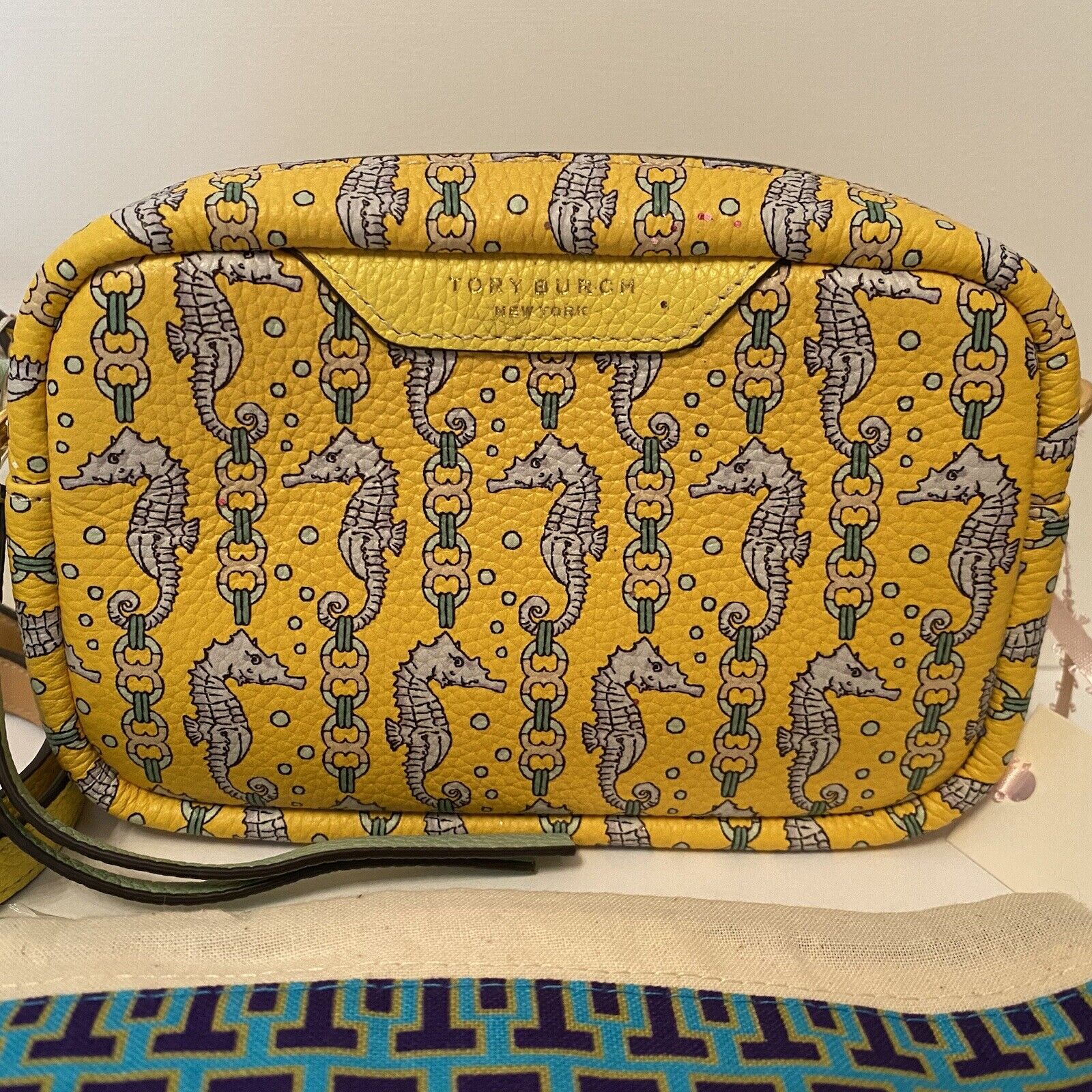 NEW Tory Burch PERRY PRINTED MINI BAG YELLOW SEAHORSE Crossbody With Duster NWT eBay Item 177487003483