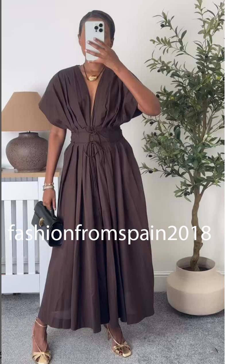 ZARA NEW WOMAN ZW COLLECTION PLEATED MIDI DRESS BROWN XS-XL 2965/395/700
