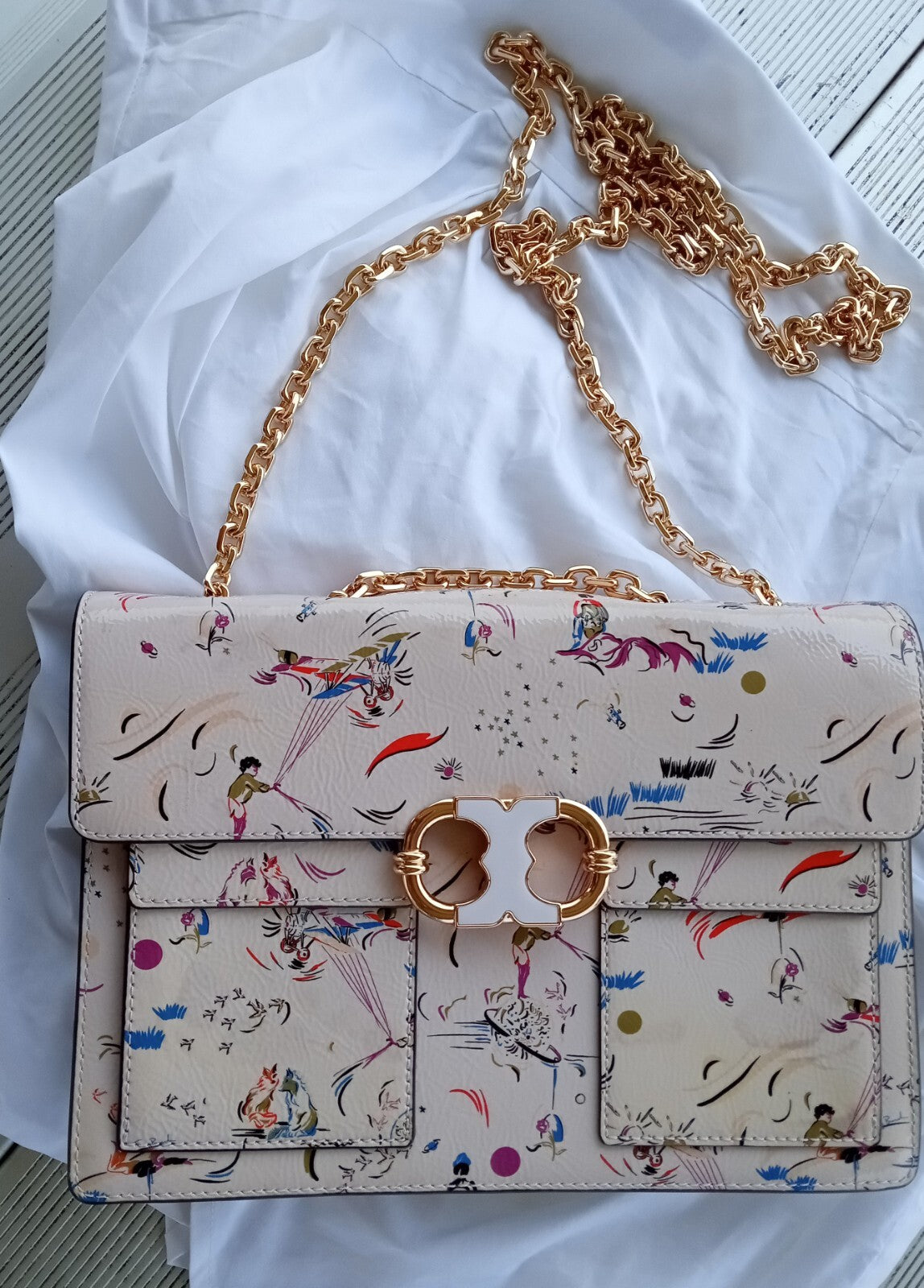 Tory Burch Handbag Gemini Link Daydream Print Vegan Leather With Chain eBay Item 126511308048