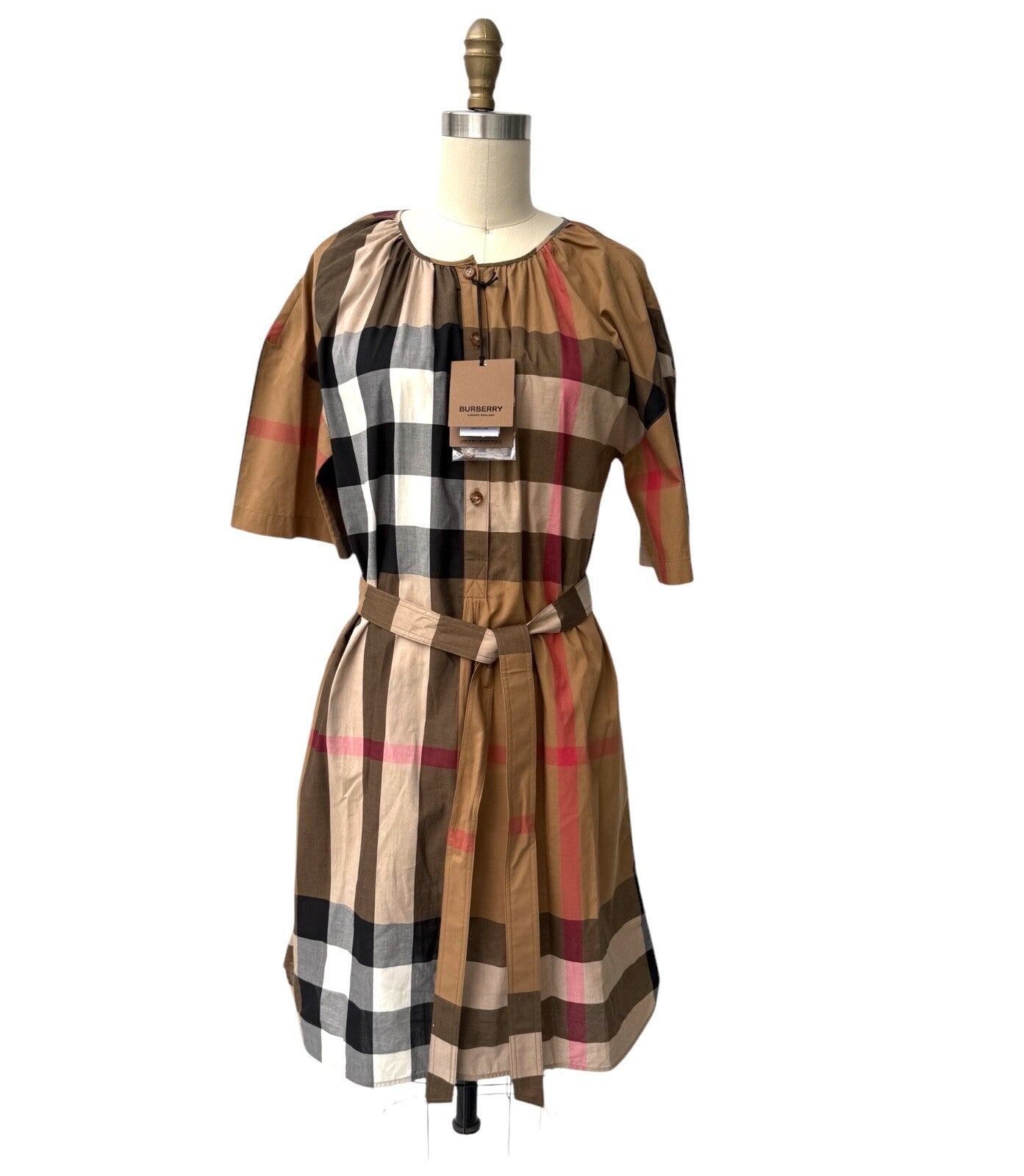 Burberry Gretton 100% cotton Womenâ€™s Brit Belted Check Dress, all sizes