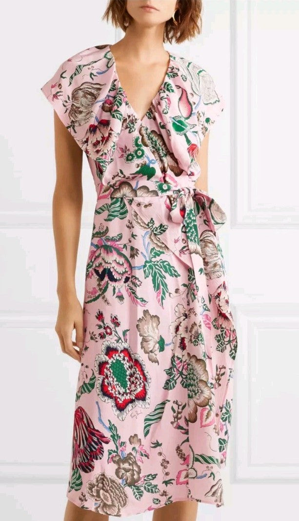NEW Tory Burch ADELIA Ruffled Floral Wrap Dress Pink HAPPY TIMES 00 eBay Item 335860133504