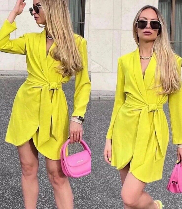 ZARA NWT WOMEN SS22 LIME GREEN PAREO MINI WRAP DRESS 2829/483