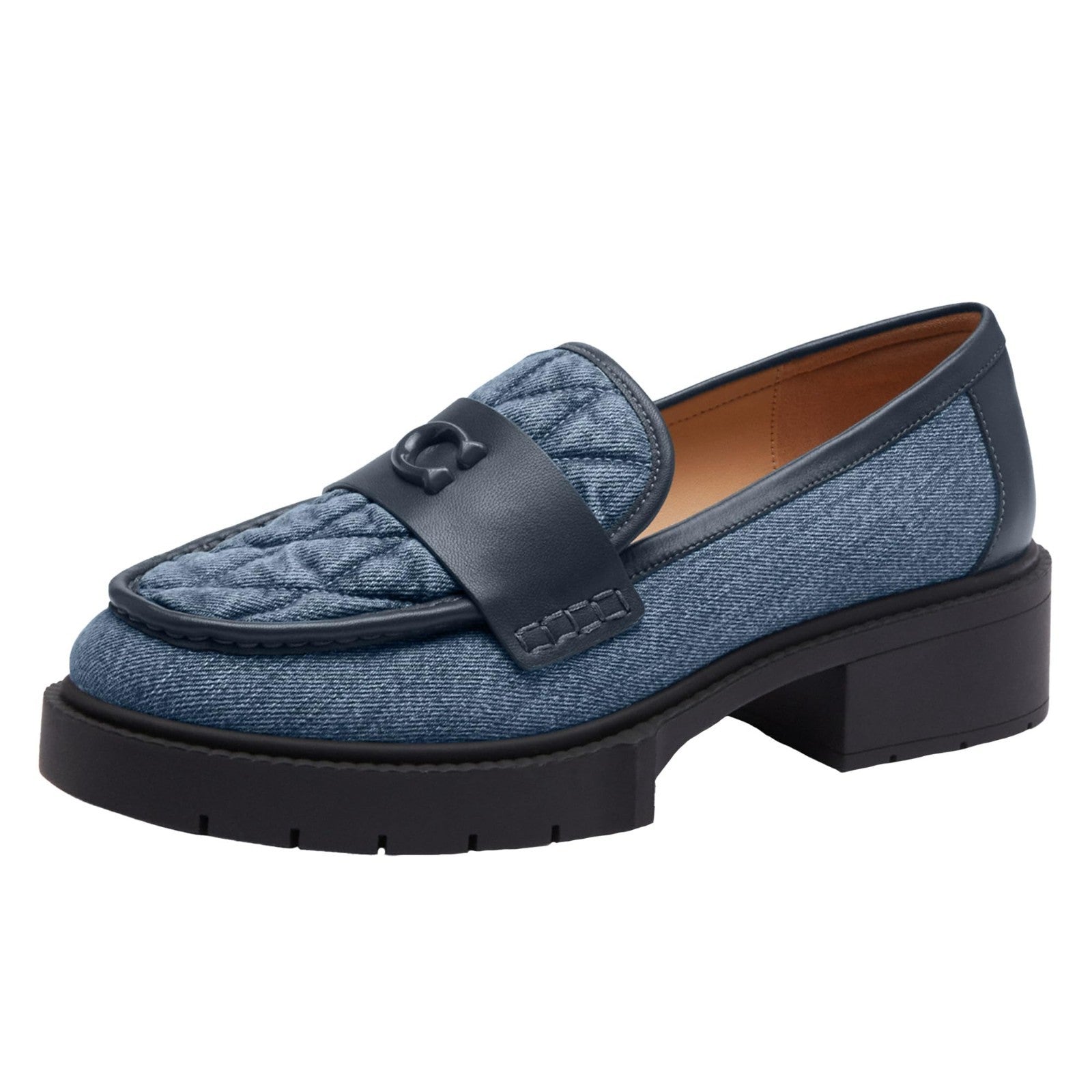 Coach Women's Leah Loafer Indigo Denim Blue Signature Logo Size 7 US 1.5â€ Heel