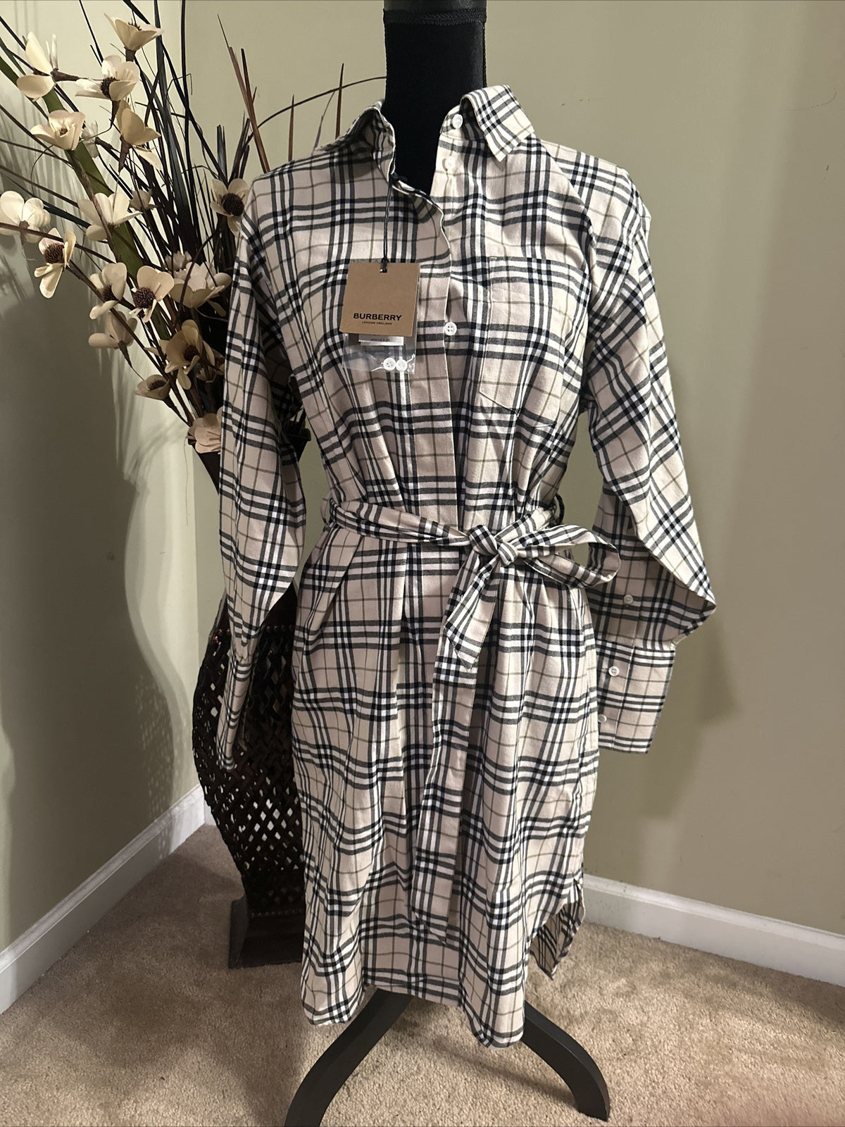 NWT BURBERRY Soft Fawn IP Chck COTTON BELTED DRESS US 8 $720+ Tax