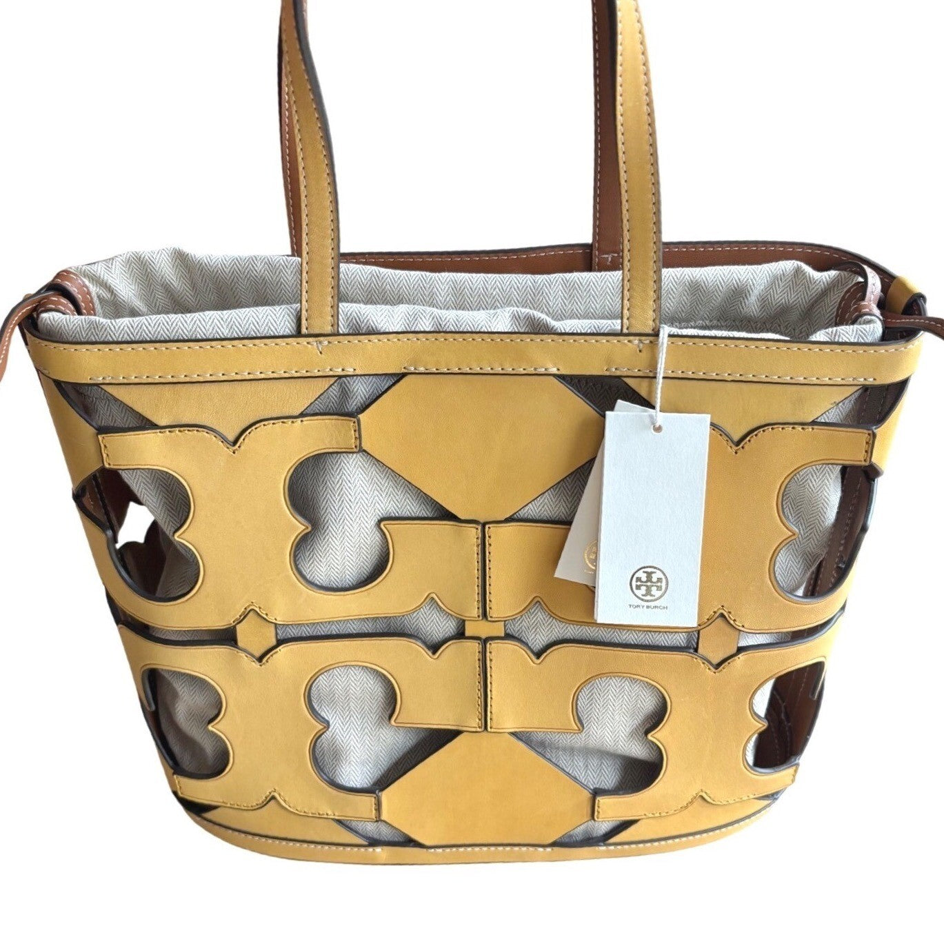 $698 *RARE* NWT Tory Burch Ella Cutout Logo Small Tote Bag Limone Designer Purse eBay Item 267256386521