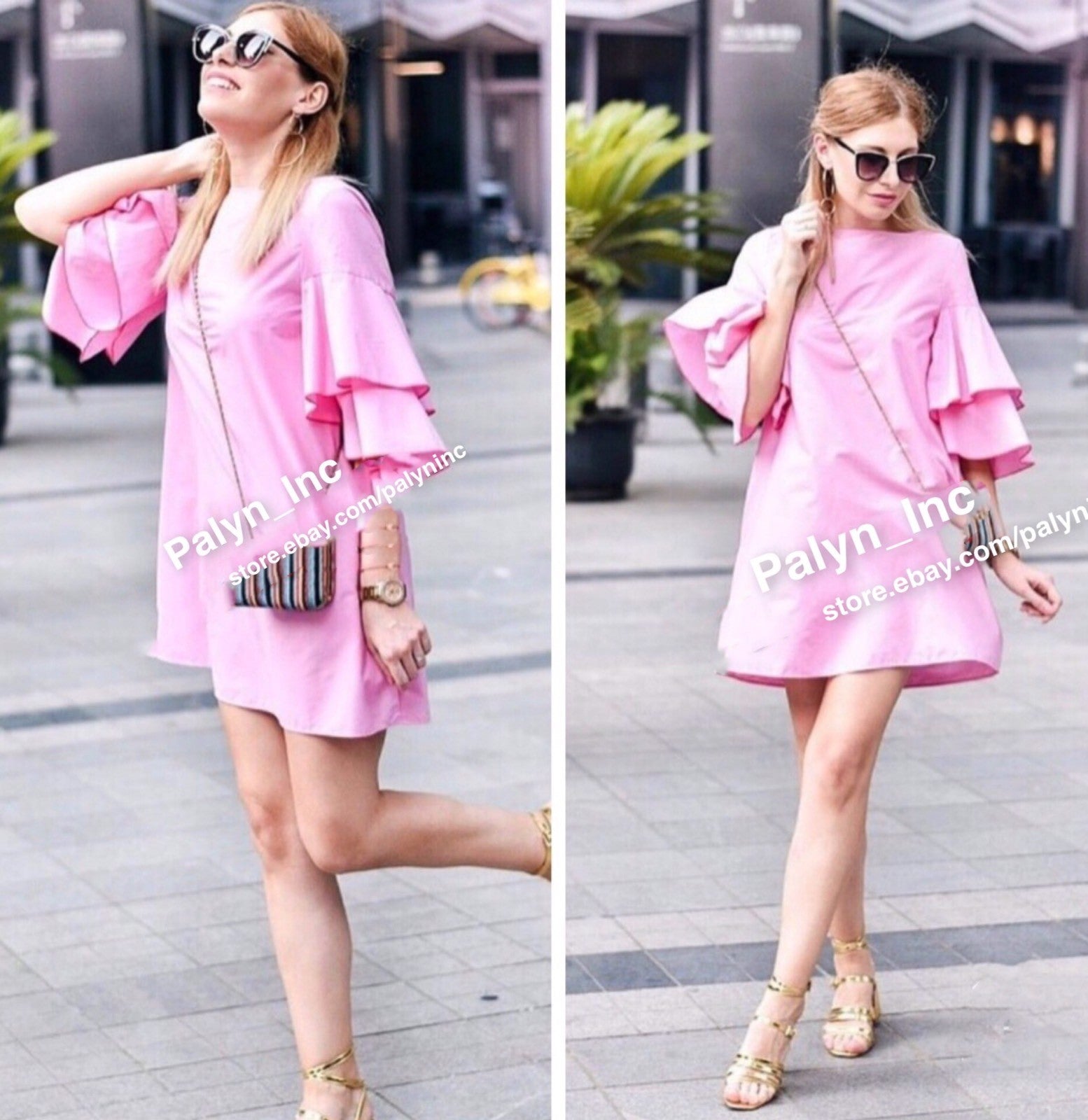 NWT ZARA PINK FRILLED SLEEVE DRESS 9006/066