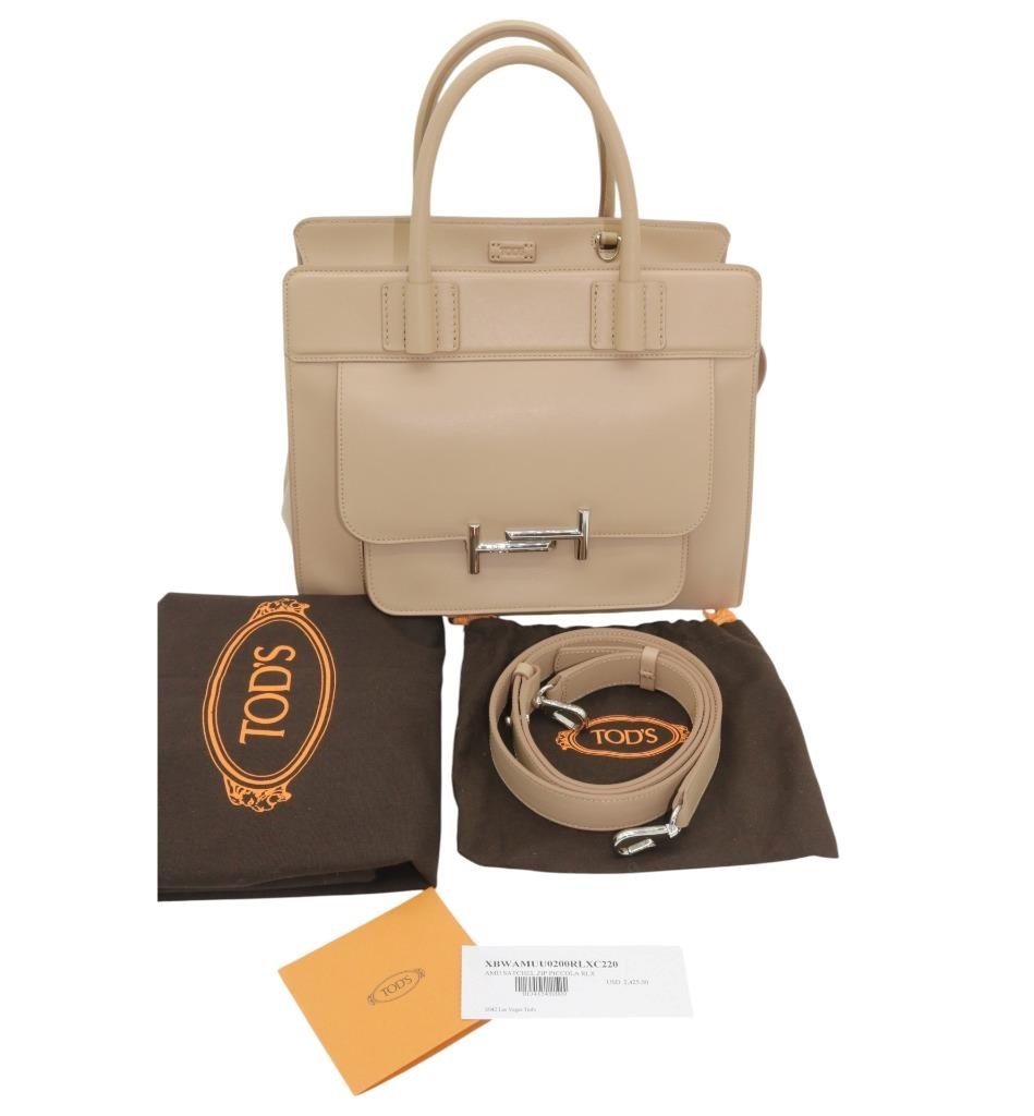 $2425 NEW Tod's Double T Amu Leather Satchel Zip Top Handle Bag w/Strap & Tags