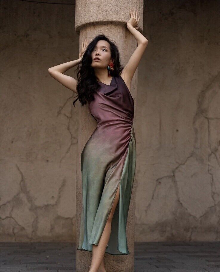 ZARA WOMAN NWT SATIN EFFECT MIDI TIE-DYE DRESS MULTICOLORED | 9232/234 ALL SIZES