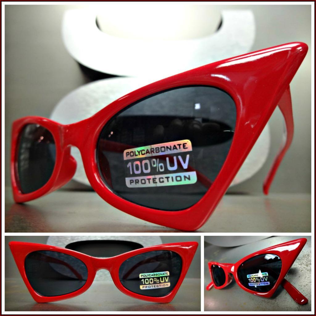 CLASSIC VINTAGE RETRO CAT EYE Style SUN GLASSES Small Pointy Red Frame Dark Lens