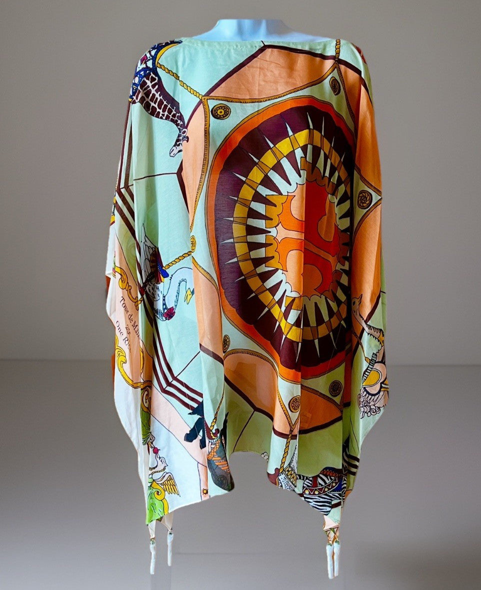 Tory Burch PRINT BEACH TUNIC CAFTAN ORANGE CAROUSEL SILK COTTON BLEND SZ XL NWT eBay Item 205677150836