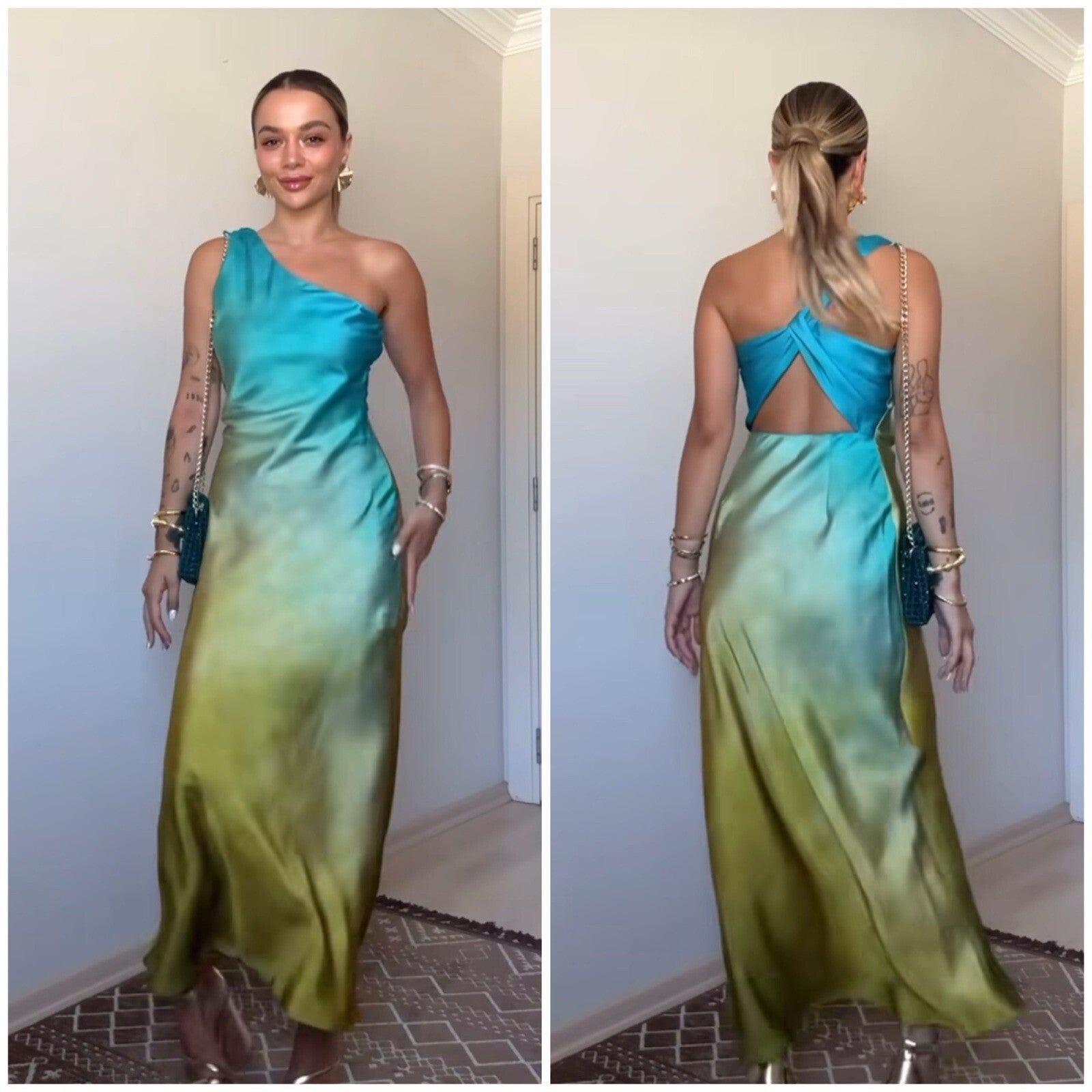 ZARA SS24 ASYMMETRICAL SATIN EFFECT TIE DYE DRESS S-XL 8247/490 NWT