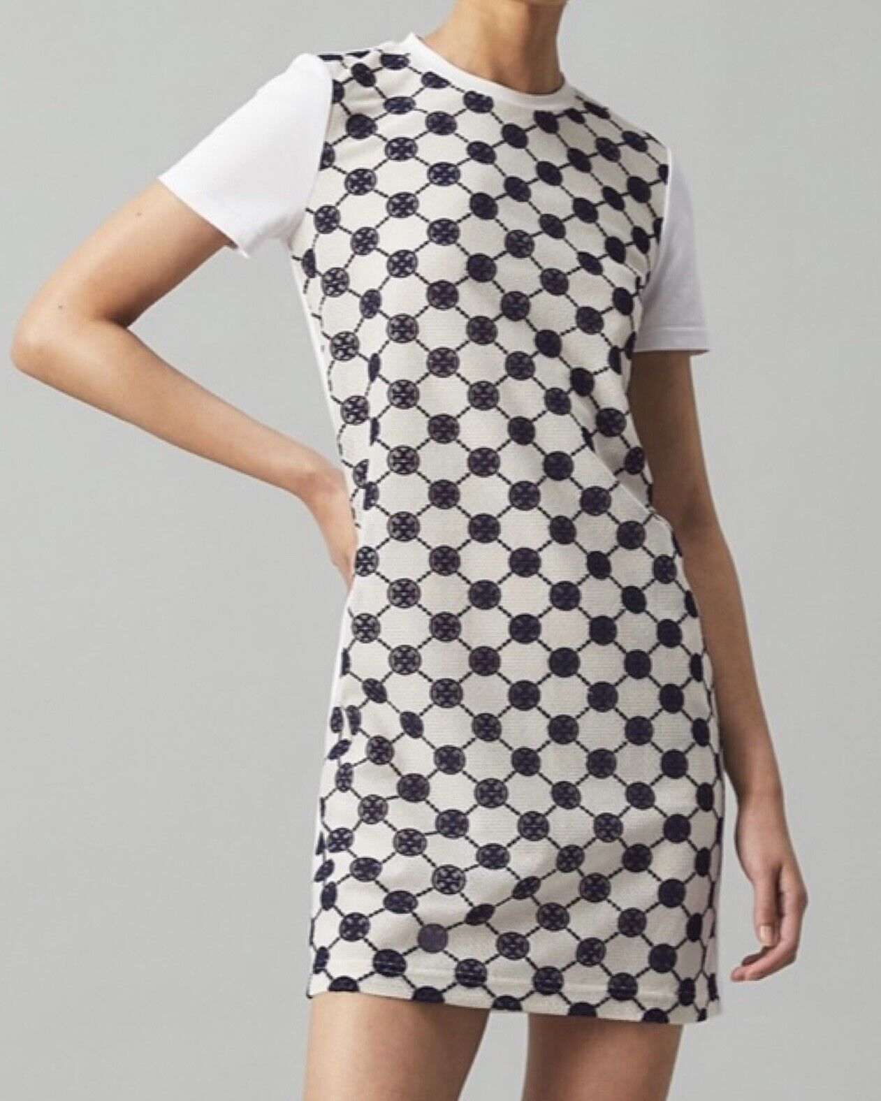 Tory Burch T-SHIRT DRESS LOGO LACE EMBROIDERY WHITE/NAVY SZ US S NWT eBay Item 203898258378
