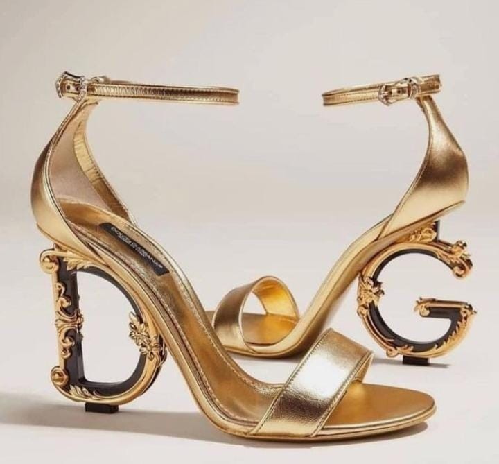 DOLCE & GABBANA DG Logo Leather Buckle Sandals Ladies High Heels POP Gold