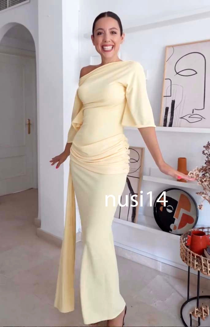 ZARA NEW WOMAN CAP SLEEVES OPEN BACK CAPE MAXI DRESS BRIGHT YELLOW 4661/209/322