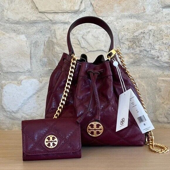 Tory Burch Quilted Claret Wine Bucket Drawstring Bag Handbag / Wallet Option NWT eBay Item 176779181147