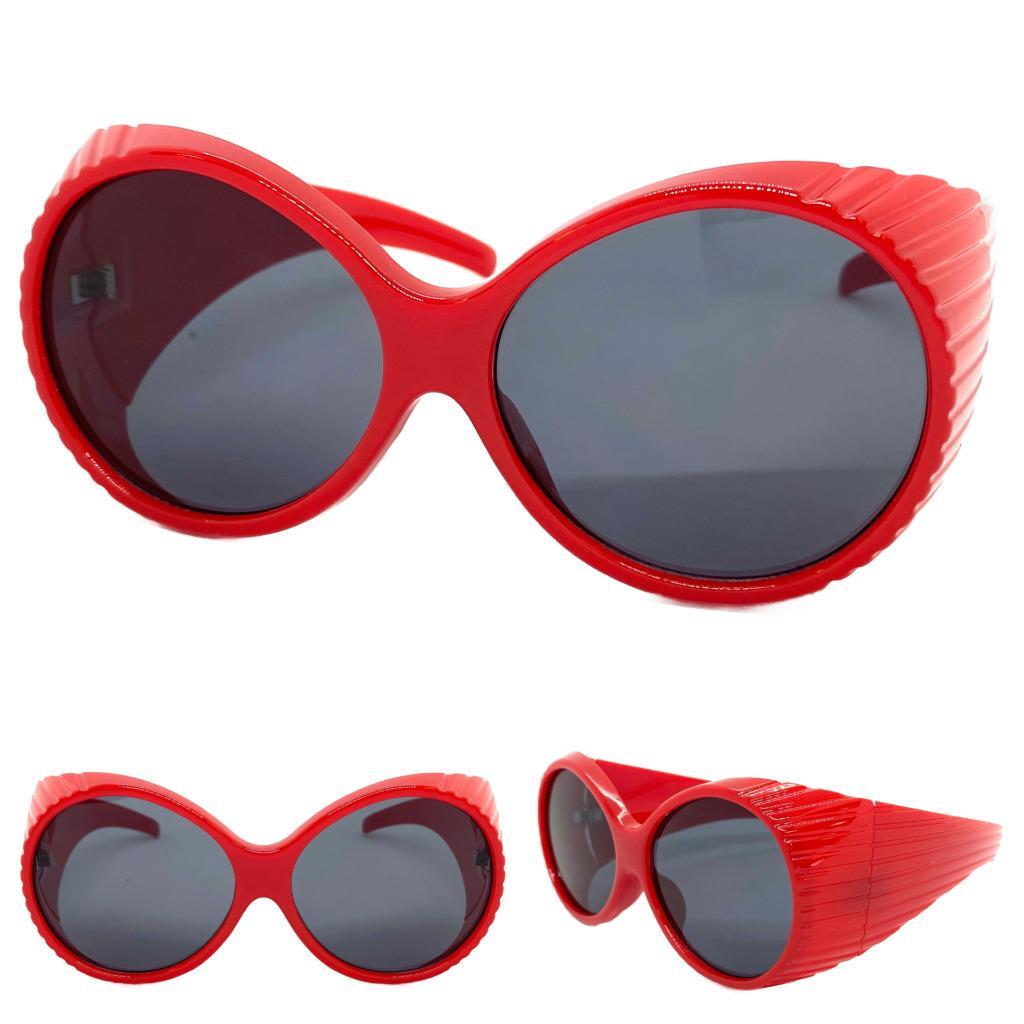 OVERSIZED EXAGGERATED Vintage Retro Style SUNGLASSES Large Thick Round Red Frame