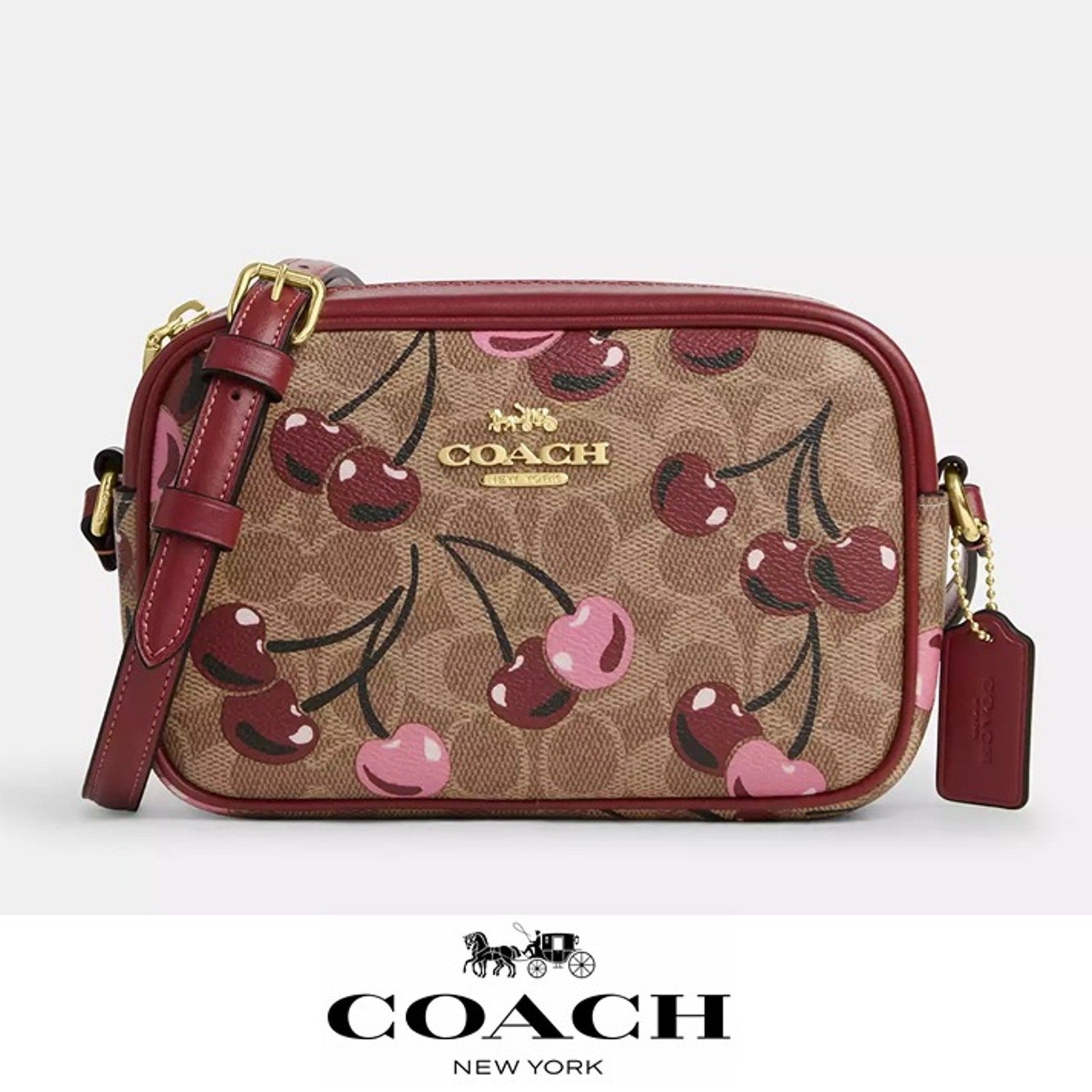 NWT â¤ï¸ Coach Mini Jamie Camera Bag In Signature Canvas With Cherry Print