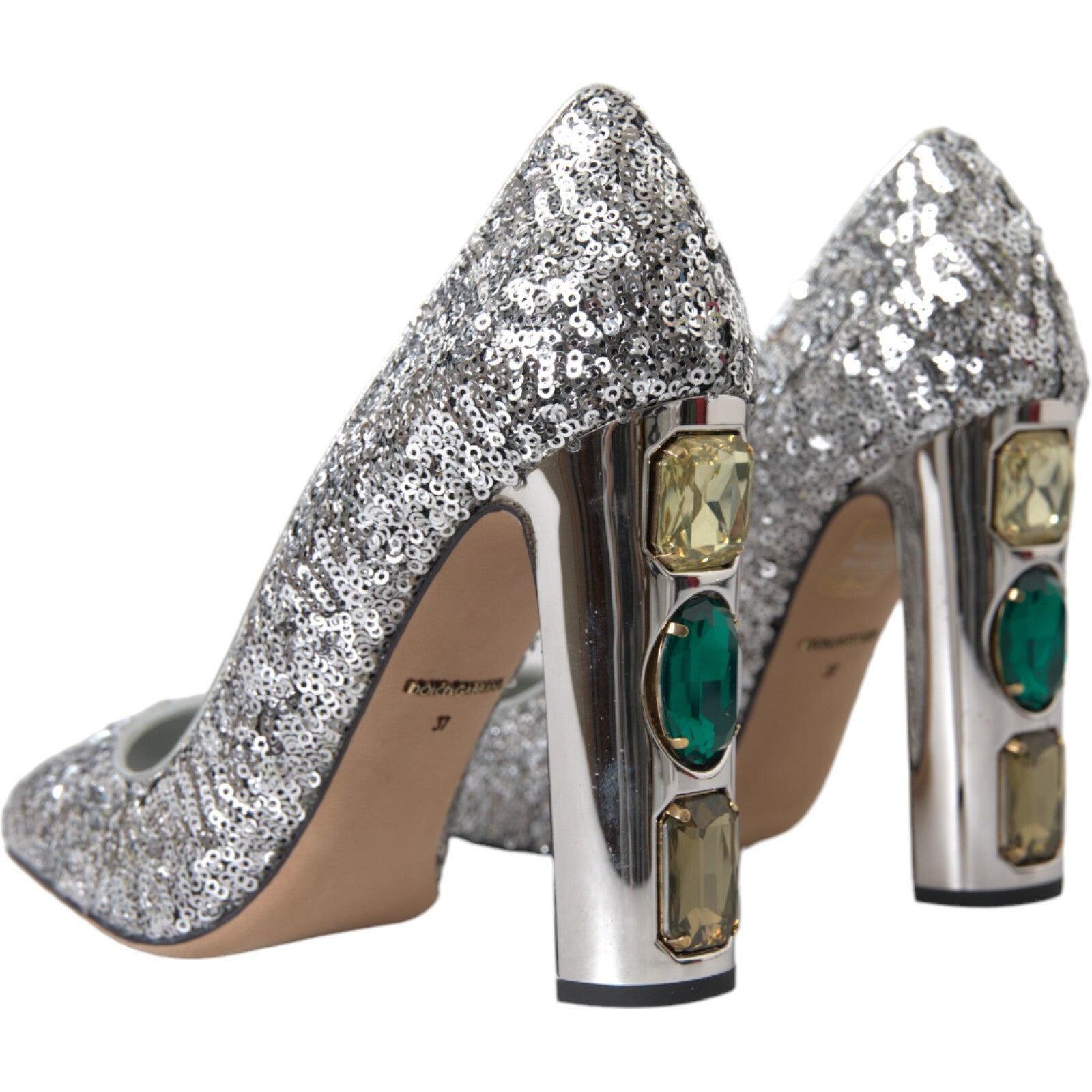DOLCE & GABBANA Shoes Silver Sequin Embellished Heels Pumps EU39 / US8.5 1200usd