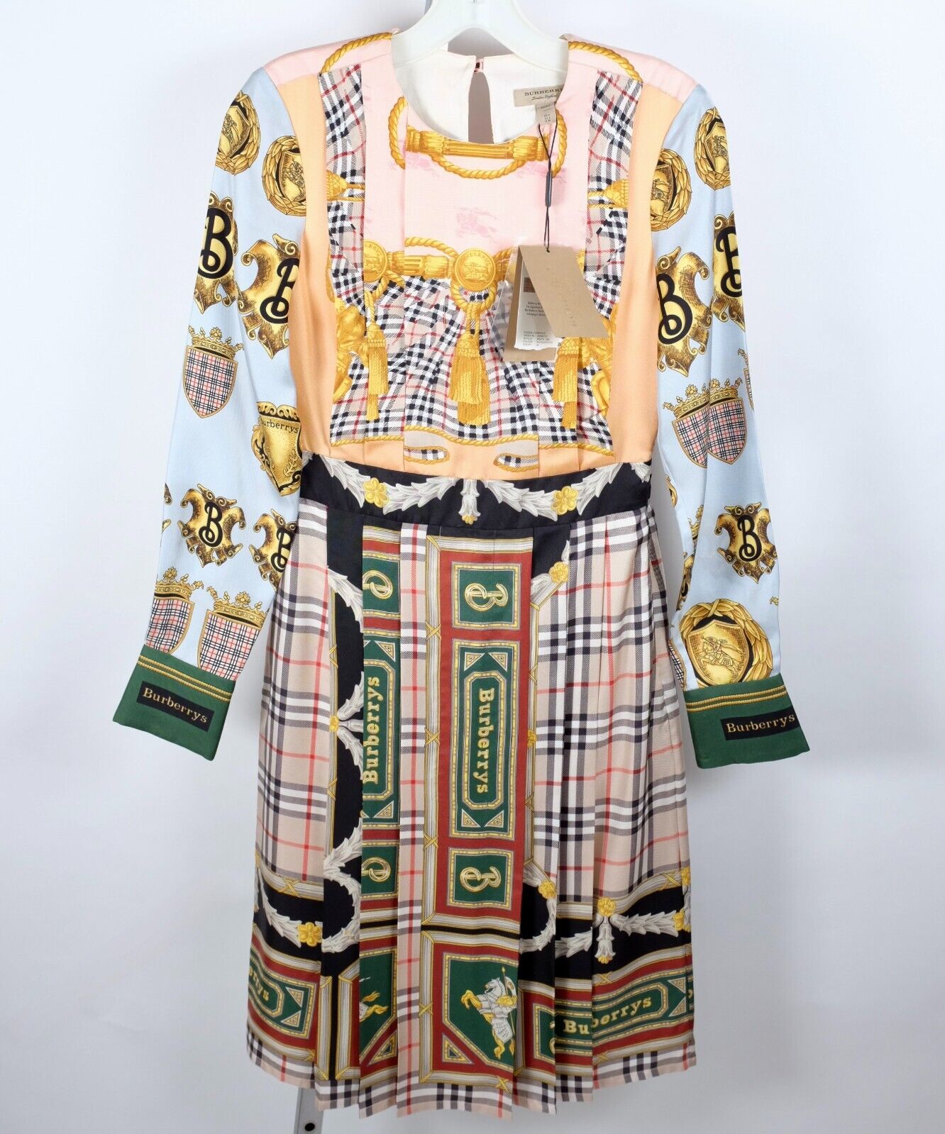 New Burberry Isidora Archive Scarf Print dress US 2 pleated silk