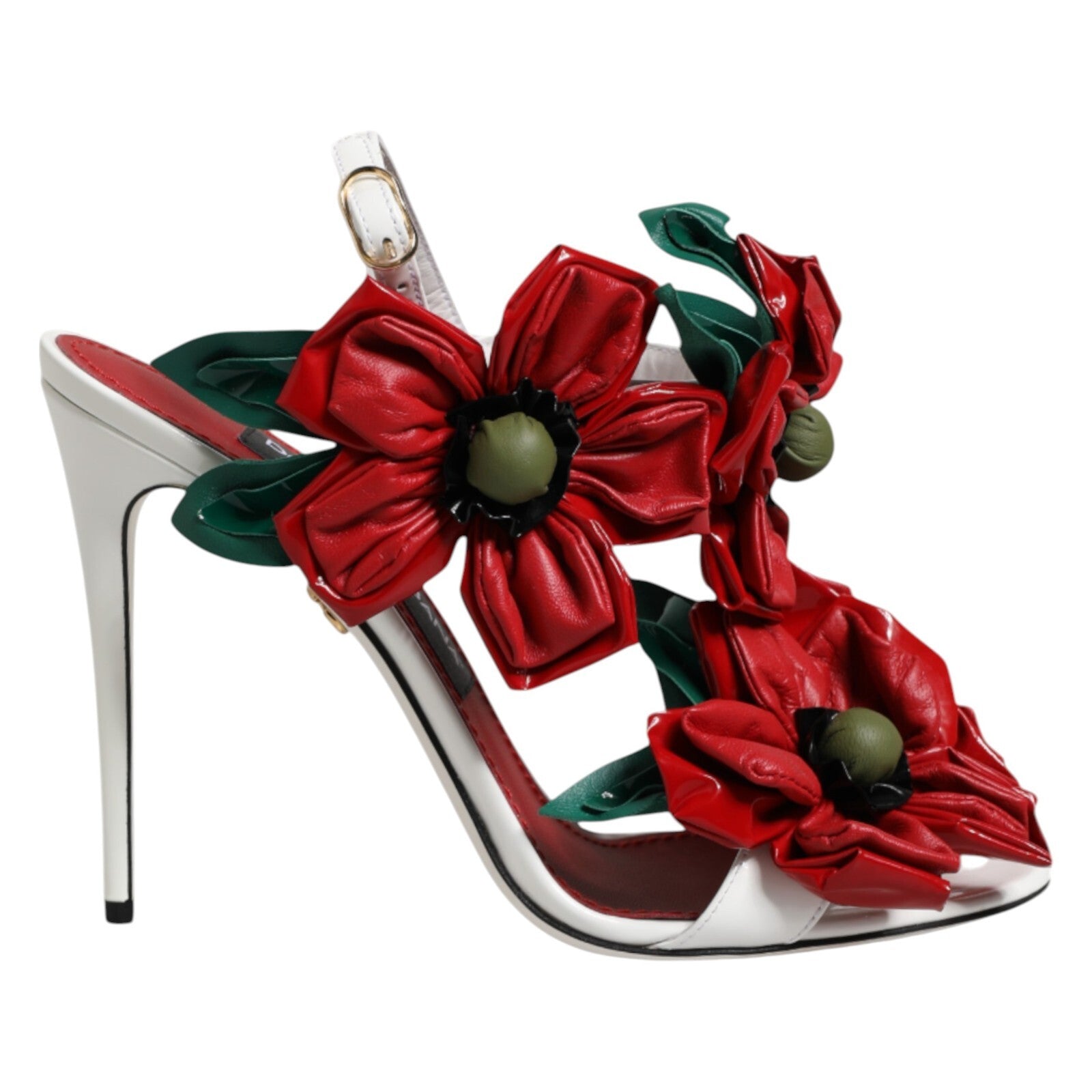 DOLCE & GABBANA Shoes White Leather Floral Detailing Sandals L-38 R-39 2930usd