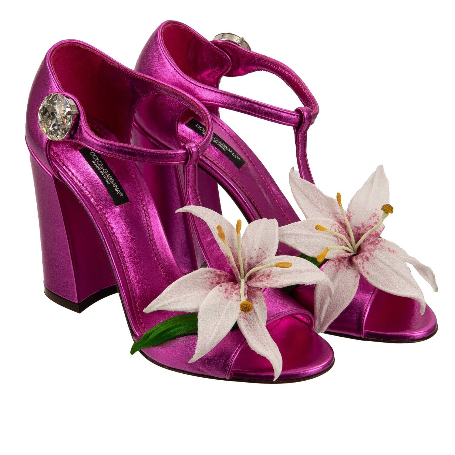 DOLCE & GABBANA Lily Flower Crystal Brooch Sandals Pumps KEIRA Pink 12731