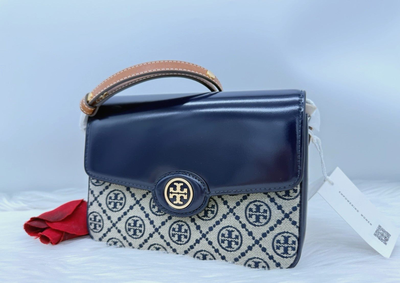 Tory Burch Robinson T Monogram Jacquard & Leather Convertible Bag-Tory Navy~NWT eBay Item 116811854084