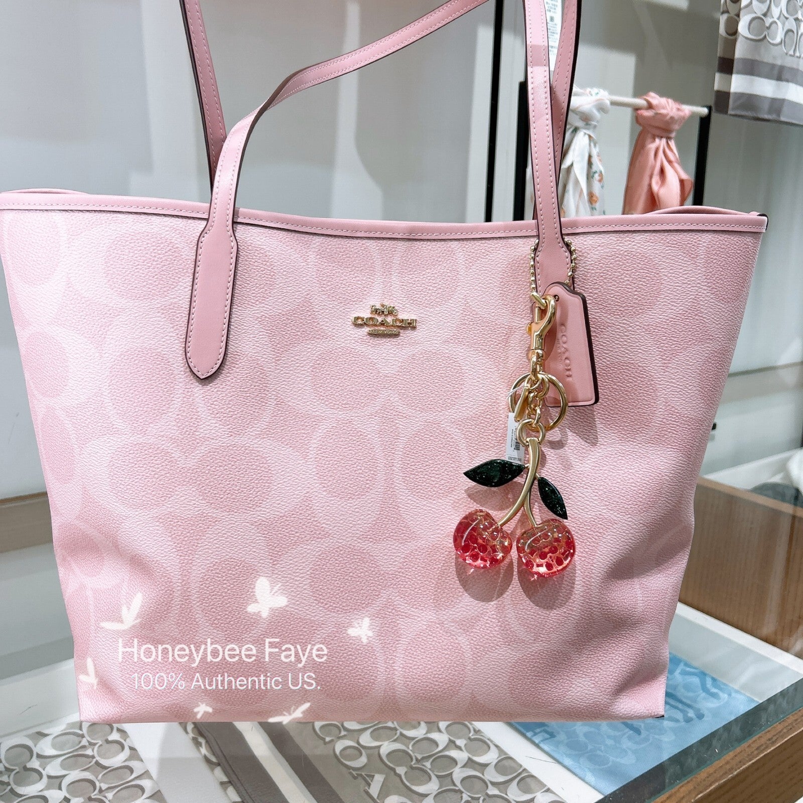 Nwt Coach City Tote Bag In Signature Canvas in powder pink CAL49/ Cherry Charm